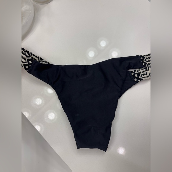 Black Bikini Bottom with Patterned Straps - Picture 1 of 4
